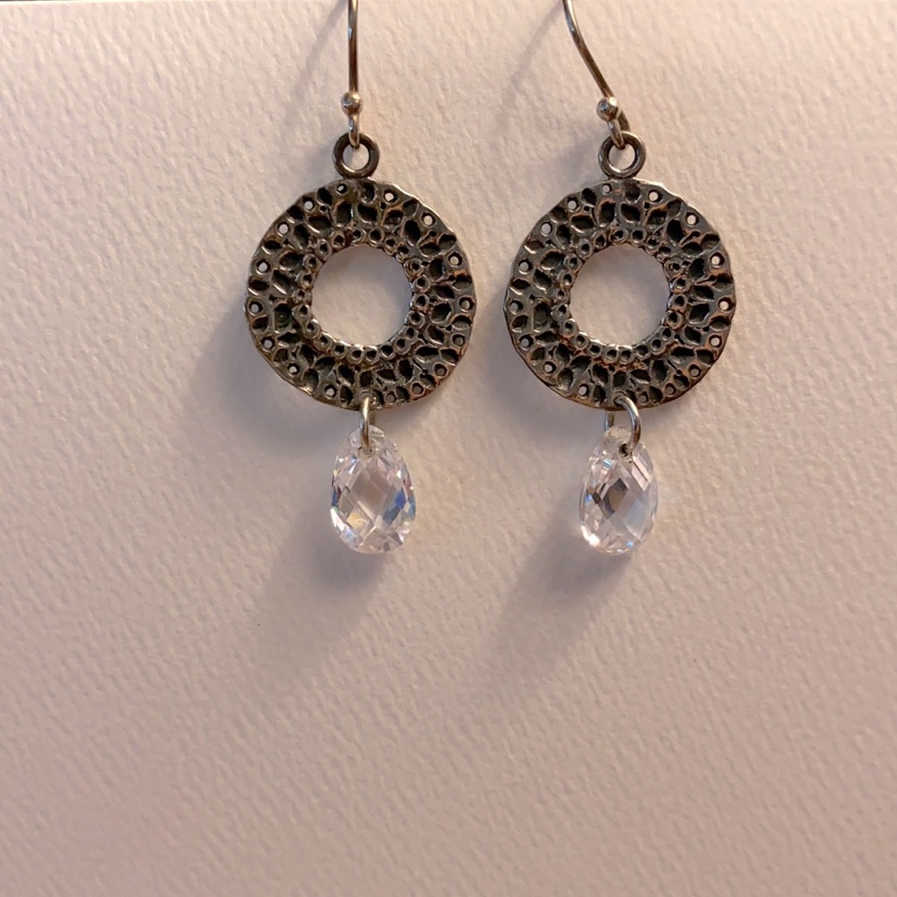 Silpada Hammered Disc Crystal Drop Earrings W1520